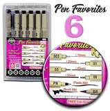 Pigma Micron Pen Favorites Kit #6 - Set of 6 (003/01/05/08/PN/Brush), Black