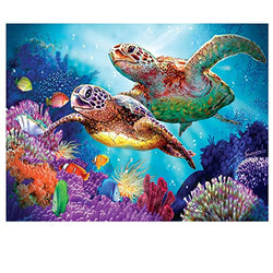 5D Diamond Painting Kits for Adults Kids, DIY Round Turtle Full Drill Rhinestone Art Craft for Home Wall Decor - 15.7x11.8Inches