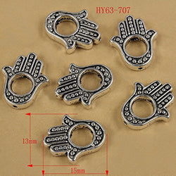 HYBEADS 30Pcs metal frame beads in middle antique silver zinc alloy connector split rings hamsa