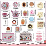 Toy Tea Set for Little Girls, 53Pcs Tea Party Set Toys for Kids Girls Pretend Play Snack Toy, Toddler Afternoon Tea Sets Gifts Toys with Carrying Case and Food Sweet Treats Dessert Playset for Girls