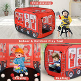 Temi Fire Truck Tent - Foldable Pop Up Pretend Play Tent | Playhouse for Kids Outdoor Indoor | Included Role Play Firefighter Costume and Fire Tools (44x26in)