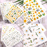 Flower Nail Stickers, Sunflower Nail Decals 3D Self-Adhesive Daisy Rose Leaf Cherry Blossoms Flowers Nail Art Supplies Manicure Nail Decoration(8 Sheets)