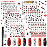 12 Sheets Halloween Nail Decals Stickers Self-Adhesive Nail Stickers Tips Witch Pumpkin Ghost Spider Nail Sticker Designs with Tweezer for Halloween Party Supplies Nails Decorations