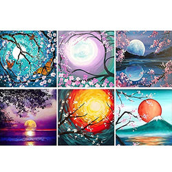 HaiMay 6 Pack DIY 5D Diamond Painting Kits Full Drill Rhinestone Painting Moon Diamond Pictures for Wall Decoration, Moonlit Night Diamond Painting Styles (Canvas 12×12 Inch)
