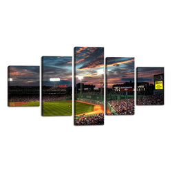 5 Piece Canvas Wall Art Modern Fenway Park Painting Landscape Artwork Sports Game Picture Print for Living Room Office Home Decor House Warming Present Stretched Framed Ready to Hang (60"Wx32"H)