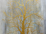 Art8YuQi Paintings - Tree of Life Canvas Wall Art Hand Painted Grey Blue Winter Golden Trunk Paintings Modern Abstract Forest Pictures Artwork for Living Room Bedroom Office Decoration 24x48 Inch