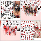 8 Sheets Halloween Nail Art Stickers 3D Ghost Face Nail Decals Horror Bloody Scar Zombie Ghost Skull Clown Evil Blood Spooky Vampire Nail Stickers for Women Girls Halloween Nail Designs Supplies