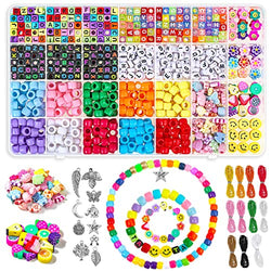 Letter Bead Bracelet Making Kit, Bead Friendship Bracelets Kit with Pony Beads Letter Beads Clay Beads Silver Charms and Elastic String for Bracelet and Jewelry Making
