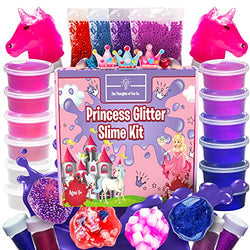 Princess Slime Kit for Girls - Bonus Unicorn Slime and Glow-in-The-Dark Slime Mixing Fun, 12 Colors - Stretchiest Slime Kit, Slime Charms, Crowns, Foam, Glitter, DIY Pink, Clear Slime, Toys for Girls