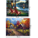 Topus 2 Pack 5D DIY Diamond Painting Full Drill Paint with Diamonds Living Room Village Farm & Village River for Home Wall Decor by Number Kits (12X16inch)