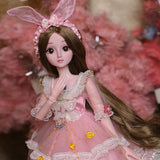 Girls BJD Doll 60Cm 12 Joints Dolls Full Set Body with Dresses Wig Headwear Makeup and Accessories,B