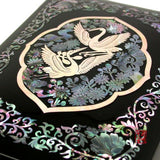 Mother of Pearl Asian Lacquer Wooden Black Bird Music Jewelry Case Trinket Keepsake Treasure Gift Box Organizer with Crane Design