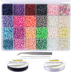 EuTengHao 6000pcs Glass Seed Beads Small Craft Beads Small Beads for DIY Bracelet Necklaces Crafting Jewelry Making Supplies with Two 0.8mm Clear Bracelet String (4mm, 250 Per Color, 24 Colors)