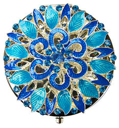 Ivenf Blue Floral Antique Flower Round Vintage Compact Metal Purse Mirror, Wedding / Thanksgiving /