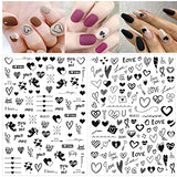 LoveOurHome 12 Sheet Valentine Nail Stickers Decals Heart Letter Flower Nails Art Sticker Black Red Fingernails Tattoo Wrap Manicure Decorations