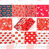 30 Pieces Valentine's Day Craft Fabric 10 x 10 Inch Romantic Fabric Bundles Sewing Heart Pattern Fabric Squares Printed Valentine Theme Fat Quarters Quilting Precut Flower for DIY Crafts
