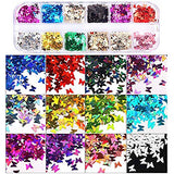 12 Colors Butterfly Glitter Nail Sequins - 3D Nail Art Flakes Colorful Confetti Glitter Sticker Decals Manicure Nail Art Design Makeup DIY Decoration