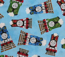 100% Cotton Fabric Quilt Prints Thomas the Train Engine Multi Color All Over Blue Background