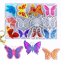 Butterfly Keychain Mold, Silicone Resin Molds for Keychain, 12 Styles Butterfly Jewelry Pendant Mold for Epoxy Resin, Unique Keychain Ornament Mold with Hole DIY Craft Kit Gift for Adults Kids