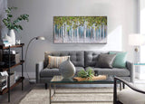Green White Birch Painting Wall Art Green Tree Forest Canvas Picture Decoration for Living Room Large Modern Abstract Hand Painted Artwork Hang in Bedroom Office Home Decor