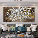 Yotree Wall Art Hand-Painted Framed Flower Oil Painting On Canvas Gallery Wrapped Modern Floral Artwork for Living Room Bedroom Décor Ready to Hang