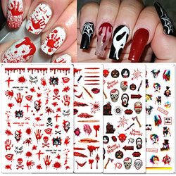 TailaiMei 12 Sheets Halloween Nail Stickers, 3D Horror Scary Wound Scar Bloody Self-Adhesive Gothic Nail Art Decals for DIY Nail Decorations (Bleading Style)
