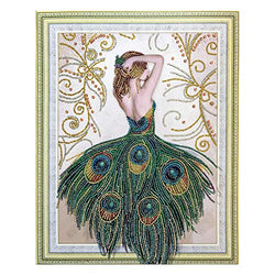 Ingzy 16x20 Diamond Painting Art Kits Peacock Girl,5D Special Partial Drill Paint with Diamdond Artwork Mosaic Kits