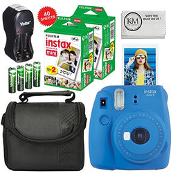 Fuji Instax Mini 9 Camera Cobalt Blue + Carry Case + Rechargeable AA Batteries & Charger + Instax