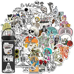 50 Pack Cartoon Art Skull Stickers, Halloween Stickers Vinyl Waterproof Stickers for Laptop, Water Bottle, Phone, Skateboard Stickers for Teens Girls Kids