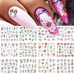 3D Flower Nail Stickers for Nail Art Water Transfer Floral Nail Decals Lavender Rose Camellia Nail Art Stickers Spring Summer Nail Designs Flower Stickers for Nails Women Nail Supplies,3 Big Sheets