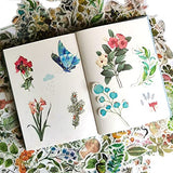 Vintage Adhesive Decoration Sticker Set (300 Pieces) Floral Daffodil Rose Lily Daisy Flower Plant Bird Colorful Butterfly Mushroom Stickers DIY Label for Journaling Scrapbooking Album Planner Diary