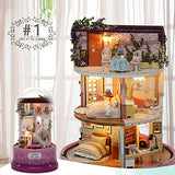 OUYAWEI Music Dollhouse Rotating Cabin DIY Doll House with Transparent Cover Music Box for Children