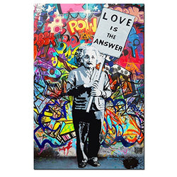 DVQ ART - Framed Art Einstein "Love is Answer" Canvas Print Painting Colorful Figure Street Graffiti Wall Art Pics for Living Room Decor Ready to Hang 1 PCS