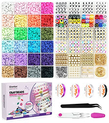 Gionlion 8000 Pcs Clay Beads Kit for Bracelet Making, 2 Boxes 24 Colors Flat Clay Beads Letter Beads Spacer Beads and Charms Kit for Jewelry Making, Jewelry Supplies Crafts Gift for Teen Girls Adults