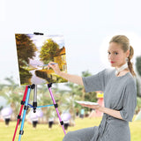 Artist Easel Stand Adjustable Aluminum Metal Tripod Display Easel 20 to 61 inch with Portable Bag for Floor Desktop Beach Painting, Mixed Color