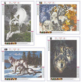 4 Sets 5d Full Drill Diamond Wolf Painting Dotz Kits for Adult Kids DIY Painting by Numbers Home Wall Decor Housewarming Gift, 12×16 INCH (A Pack of 4 Sets)