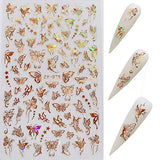 Butterfly Nail Art Stickers Decals Laser Butterfly Stickers Nail Designs 3D Gold Butterflies Nail Art Adhesive Sticker Sheets Nail Foil Luxury Butterfly Nail Stickers for Nail Art Decoration (8 Pcs)