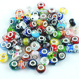 Silver Color Murano Glass Beads Fit European Charm Bracelet Spacer by eART 50pcs Mix