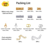 EuTengHao 440Pcs Ribbon Bracelet Kit Bookmark Pinch Crimp Ends Jewelry Findings Supplies Includes Ribbon Ends Crimps Lobster Clasps Open Jump Rings and Chain Extenders (Gold and Silver)