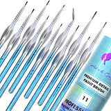 Detail Paint Brushes Variety Set of 11 - Artist Quality for Miniatures – Liners, Rounds, Flats for All Your Delicate Painting with Watercolors, Acrylics or Oils - Comfortable Ergonomic Handle (Blue)