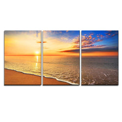wall26 - 3 Piece Canvas Wall Art - Beautiful Tropical Sunrise on The Beach. - Modern Home Decor Stretched and Framed Ready to Hang - 16"x24"x3 Panels