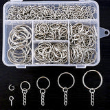 Swpeet 300Pcs Sliver Key Chain Rings Kit, 100Pcs Keychain Rings with Chain and 100Pcs Jump Ring