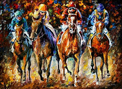 Race Horse Paintings Riders Wall Art On Canvas by Afremov Studio - Follow The Leader
