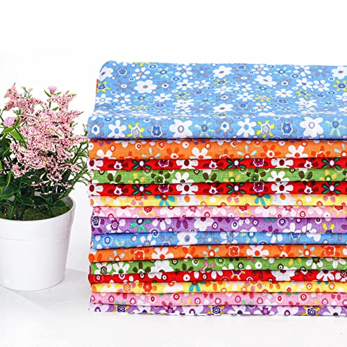 15 Pcs 20 x 20 Inch Cotton Fabric Square Quilting Patchwork Fabric Fat Quarter Colorful Flower Printed Floral Square Patchwork Fabric Fat Bundles for for DIY Crafts Cloths Handmade Accessory