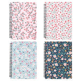 Spiral Notebooks 6 × 8 Inch, A5 Size Bulk Journals, 4 Pack College Ruled Journals Spiral Bound, Hardcover Floral Notebooks Lined for School Students Office, 80 Sheets/160 Pages, Inner Pocket