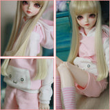 Jili Online Cute Cat Ear Hoodie Hoody Top Pants Stockings Outfit For 1/4 BJD SD MSD LUTS Dollfie Doll Clothing Dress Up Pink