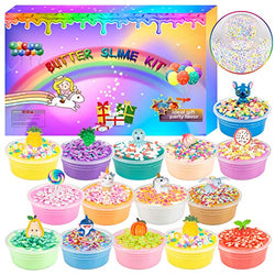 15 Pack Slime Kit for Girls Boys, DIY Butter Slime-Stitch Shark Cherry Pineapple and Candy Slime, Cloud Slime and More,Soft and Non-Sticky DIY Novelty Slime Putty Toy,Party Favors for Kids