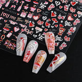 JMEOWIO 3D Embossed Valentines Day Nail Art Stickers Decals Self-Adhesive Pegatinas Uñas 5D Heart Love Nail Supplies Nail Art Design Decoration Accessories 4 Sheets