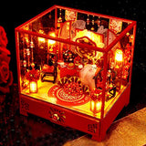 WYD Chinese Wedding Scene Jewelry Box, Wooden DIY Assembled Dollhouse Kit, Scene Building Model for Birthdays and Festive Gifts for Loved Ones and Friends