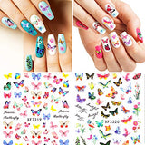 Blulu 24 Sheets Butterfly Nail Art Stickers Colorful Butterfly Flower Nail Stickers Mixed Design Self-Adhesive Nail Decals Butterfly Manicure Sticker for Women Girl Nail Decorations, 12 Styles